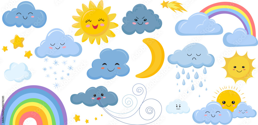 set of weather icons in flat style isolated vector