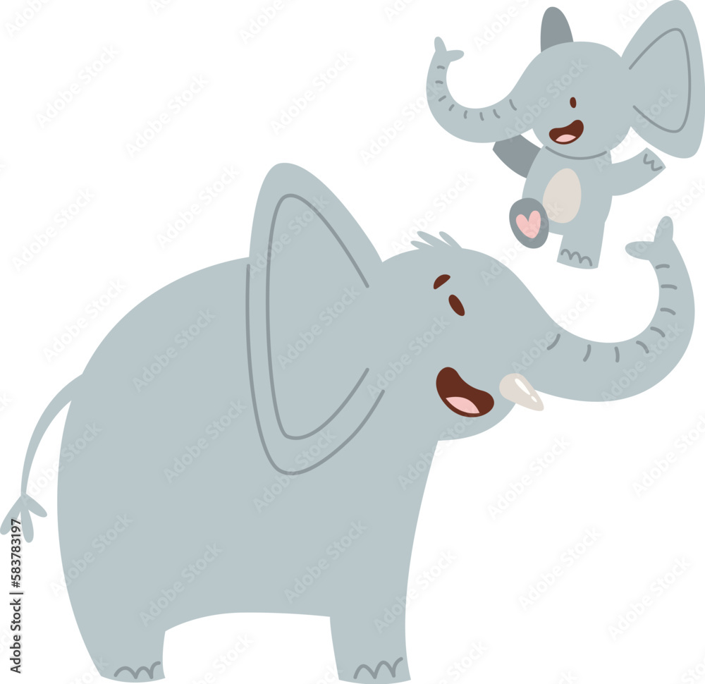 Playing wild baby elephant with father Playing wild baby elephant with father