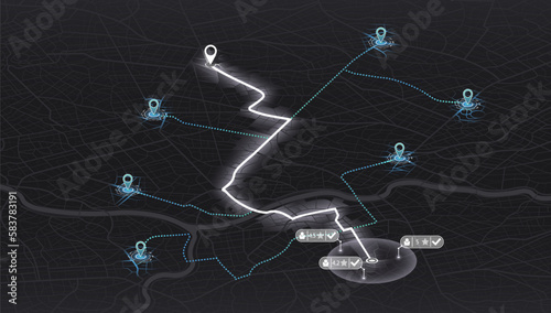 Isometric Gps map navigation to own house. City top view. View from above the map buildings. Detailed view of city. Decorative graphic tourist map. Abstract transportation background. Vector