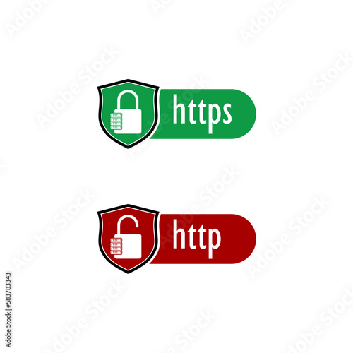 HTTP and HTTPS protocols on shield. Safe and secure icon isolated on white background