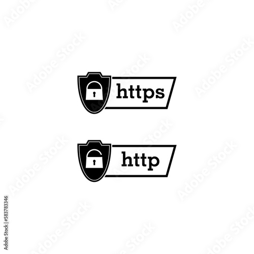 HTTP and HTTPS protocols on shield. Safe and secure icon isolated on white background
