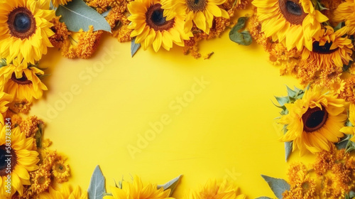 AI art  sunflower picture frame　向日葵のフレーム