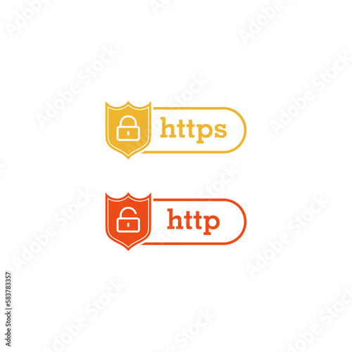 HTTP and HTTPS protocols on shield. Safe and secure icon isolated on white background