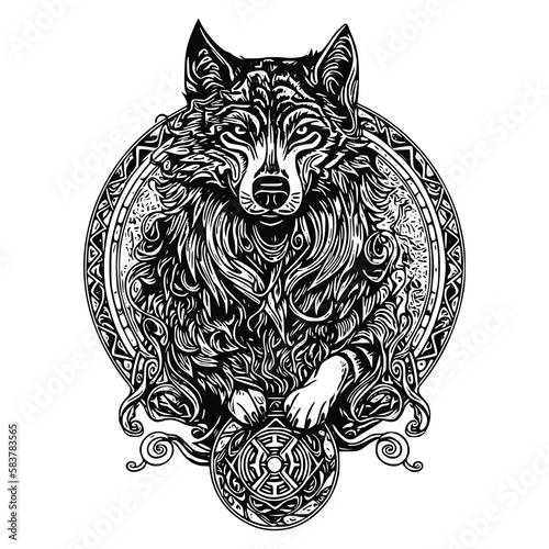 Viking wolf, isolated isolated on white background, vector illustration.