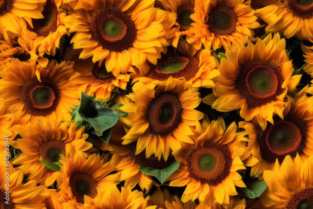 Fototapeta premium Sunflower Sunflowers Flower Flowers Seamless Repeating Repeatable Texture Pattern Tiled Tessellation Background Image