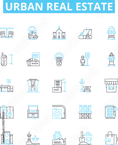 Urban real estate vector line icons set. Urban, Real, Estate, Housing, Urbanism, Dwelling, Apartments illustration outline concept symbols and signs