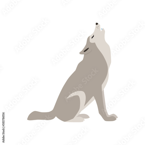 Animal illustration. Sitting wolf drawn in a flat style. Isolated object on a white background. Vector 10 EPS
