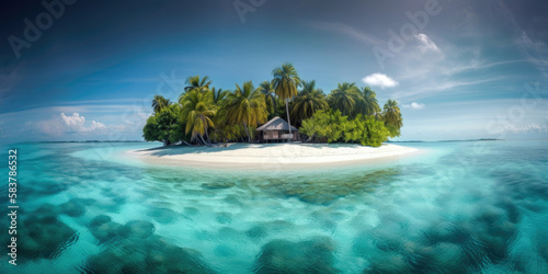 Amazing paradise islands of Maldives. Generative AI