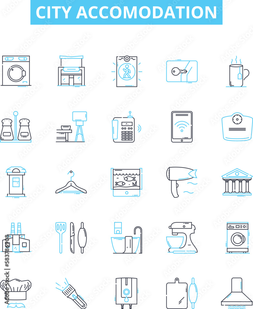 City accomodation vector line icons set. Urban, lodging, housing, habitation, flat, abode, suite illustration outline concept symbols and signs