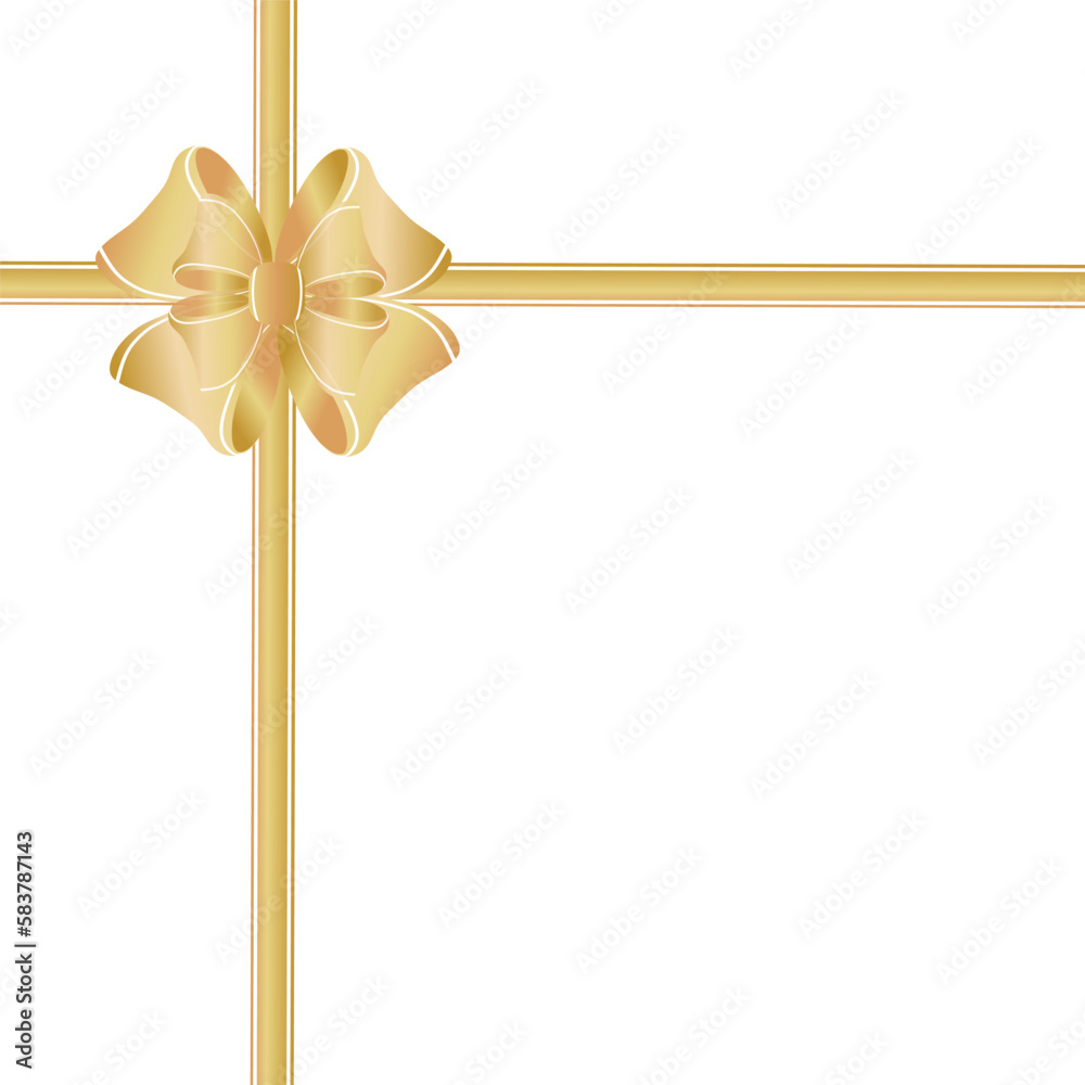 Gold bow and ribbon on gift box. Beautiful packaging for a gift and your design.Vektor Gold bow and ribbon on gift box. Beautiful packaging for a gift and your design.Vektor