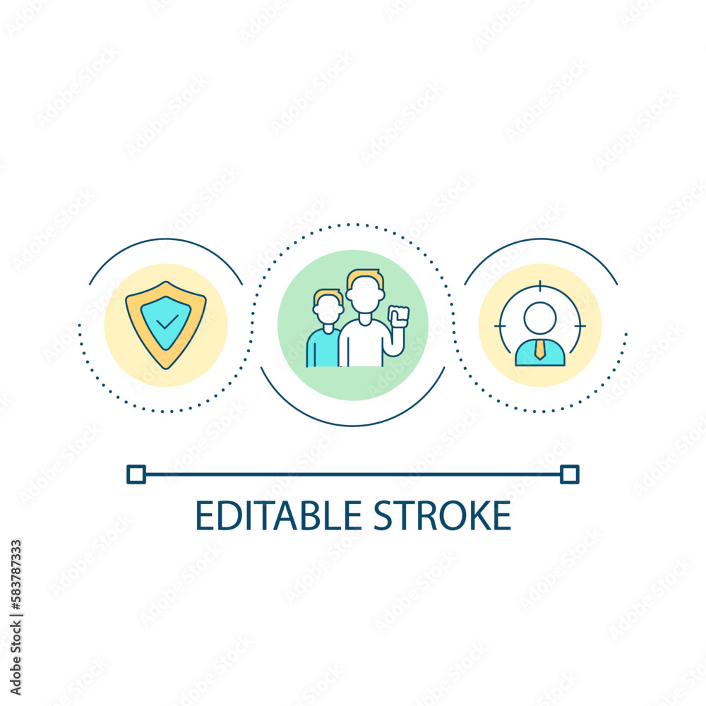 Find professional advocate loop concept icon. Legal support and assessment in court abstract idea thin line illustration. Isolated outline drawing. Editable stroke. Arial font used