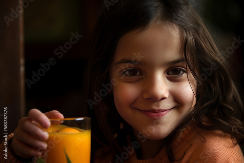 Ai Generated beautiful girl with enjoy eating healthy fresh vegetable and fruit.