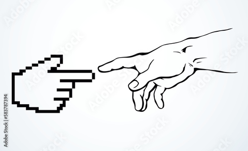 Hands of the creation of Adam. Vector drawing