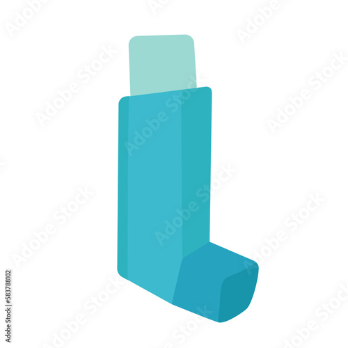 Medical allergy asthma blue inhaler spray. Inhalation icon. Medicine drug flat vector illustration.