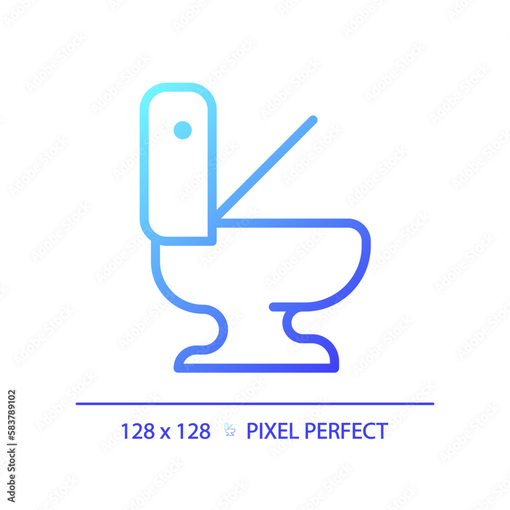 Toilet bowl pixel perfect gradient linear vector icon. Restroom equipment. Seat in lavatory room. Space for hygiene. Thin line color symbol. Modern style pictogram. Vector isolated outline drawing Toilet bowl pixel perfect gradient linear vector icon. Restroom equipment. Seat in lavatory room. Space for hygiene. Thin line color symbol. Modern style pictogram. Vector isolated outline drawing