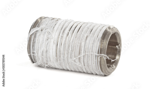 Φωτογραφία Steel fitting for plumbing pipes, old teflon tape around it