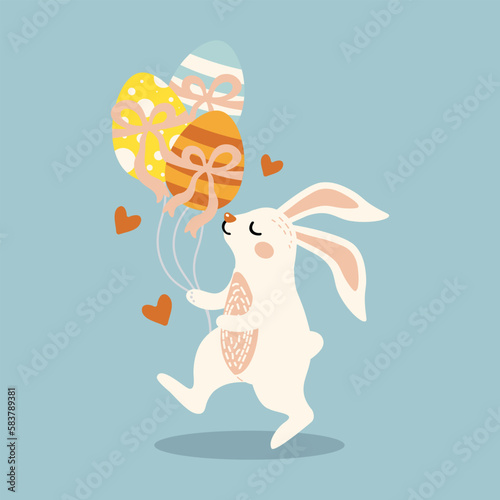 cute bunny with easter egg balloons