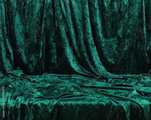 bright crumpled green velvet background photo