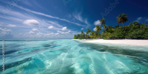 Amazing paradise islands of Maldives. Generative AI