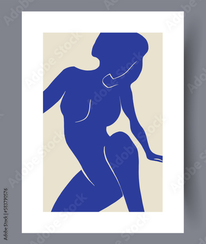 Portrait woman seductive body wall art print. Wall artwork for interior design. Printable minimal abstract woman poster. Contemporary decorative background with body.