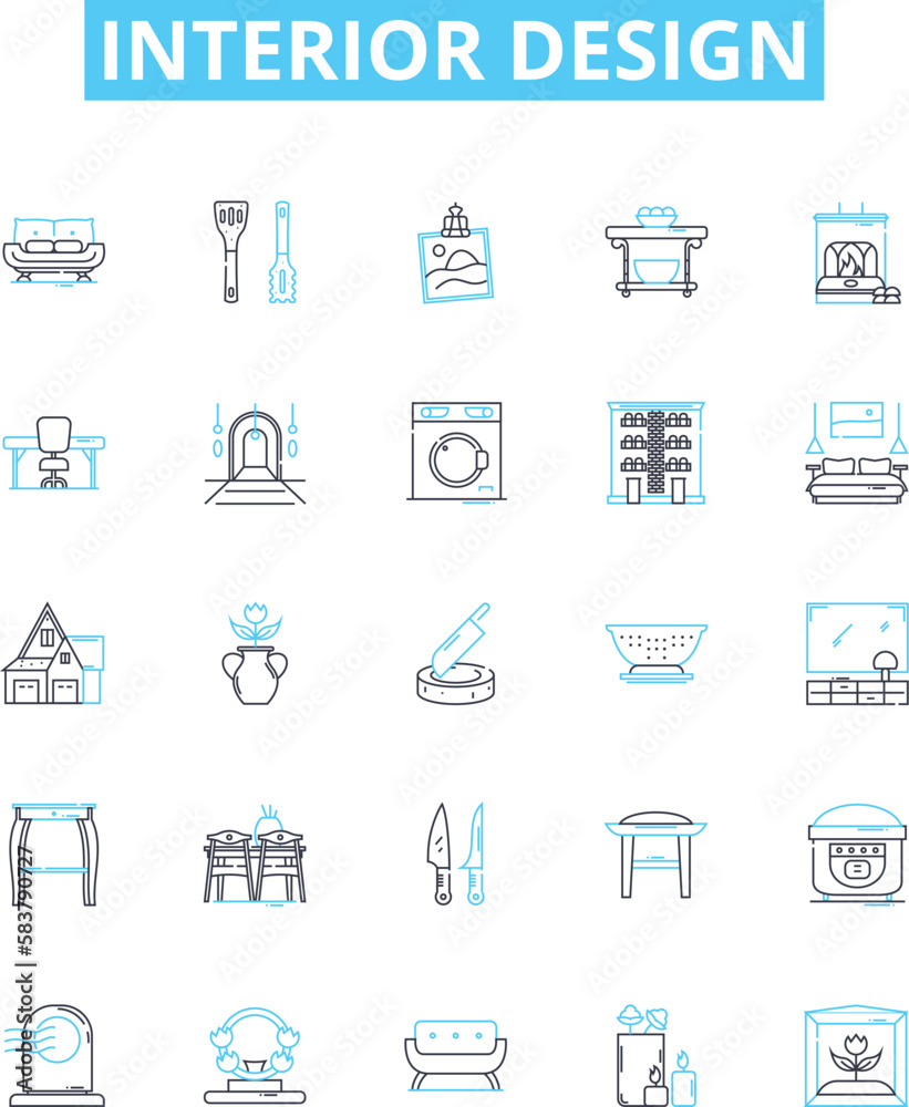 Interior design vector line icons set. Interiors, Design, Decorating, Furnishings, Space, Texture, Paint illustration outline concept symbols and signs
