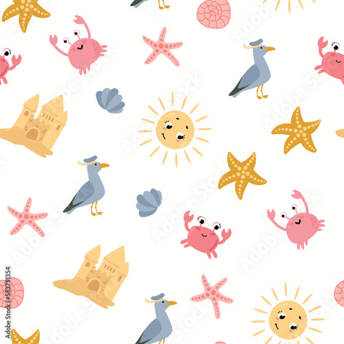 Summer seamless pattern with beach elements Design for fabric textile wallpaper packaging