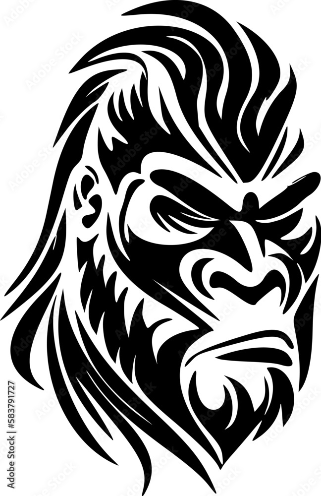 Vector logo of a monkey in black and white.