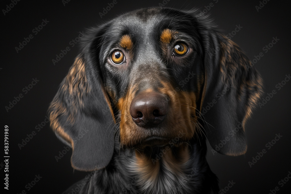 Majestic Black and Tan Coonhound Dog on Dark Background - A True Hunter's Companion Majestic Black and Tan Coonhound Dog on Dark Background - A True Hunter's Companion
