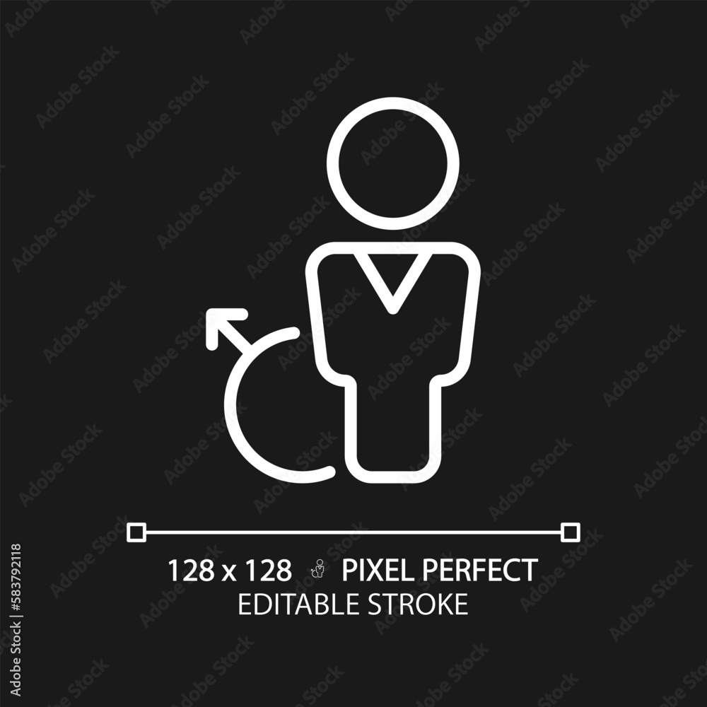 Toilet for men pixel perfect white linear icon for dark theme. Sing on ...
