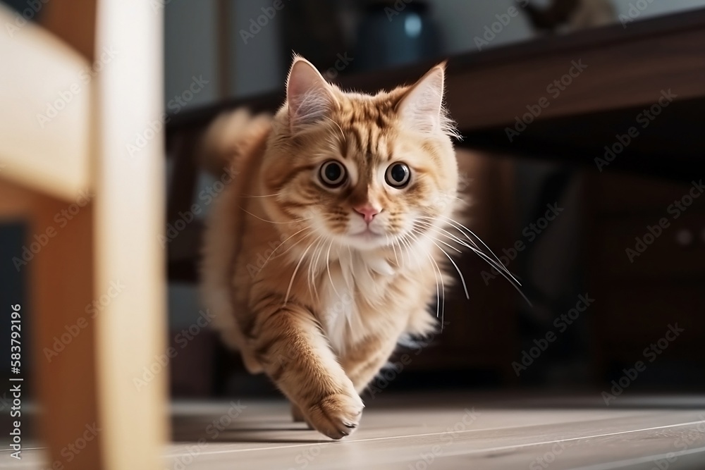 Cute cat Enjoying Relaxed Walk and Run in kitten House. no people Cute cat Enjoying Relaxed Walk and Run in kitten House. no people