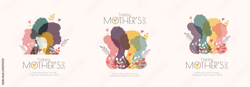 Happy Mother's Day card set. Modern color design.