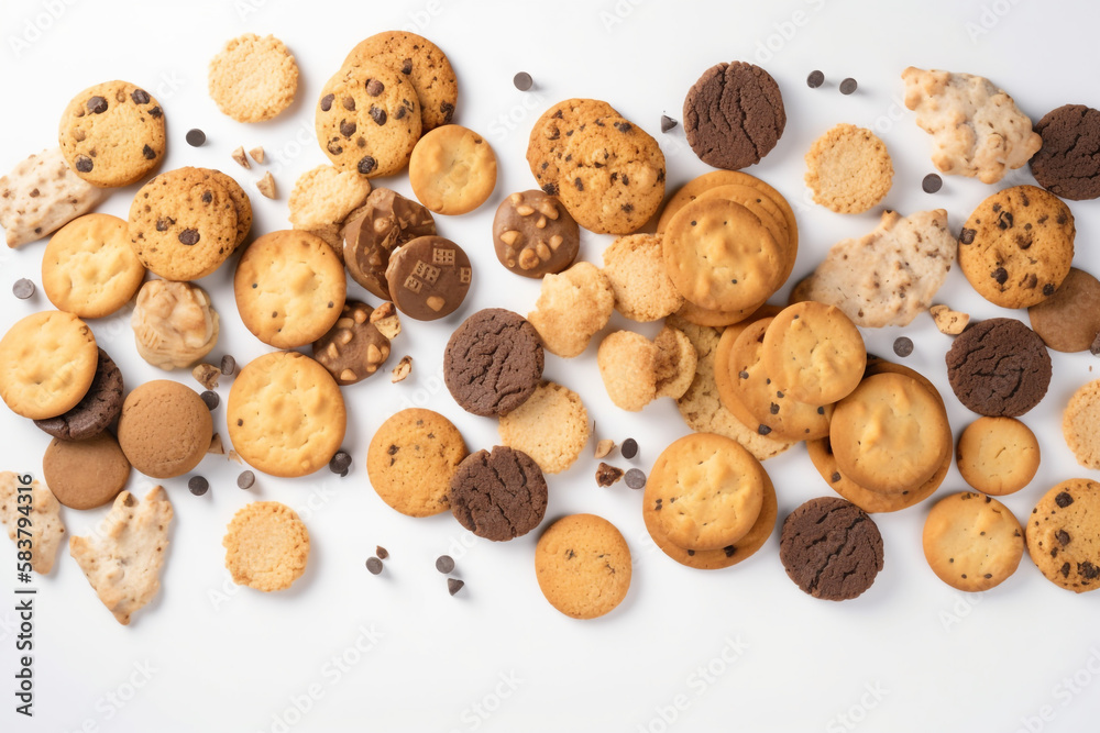 chocolate chip cookies. white background. generative ai