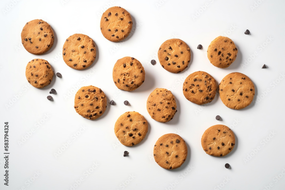 chocolate chip cookies. white background. generative ai