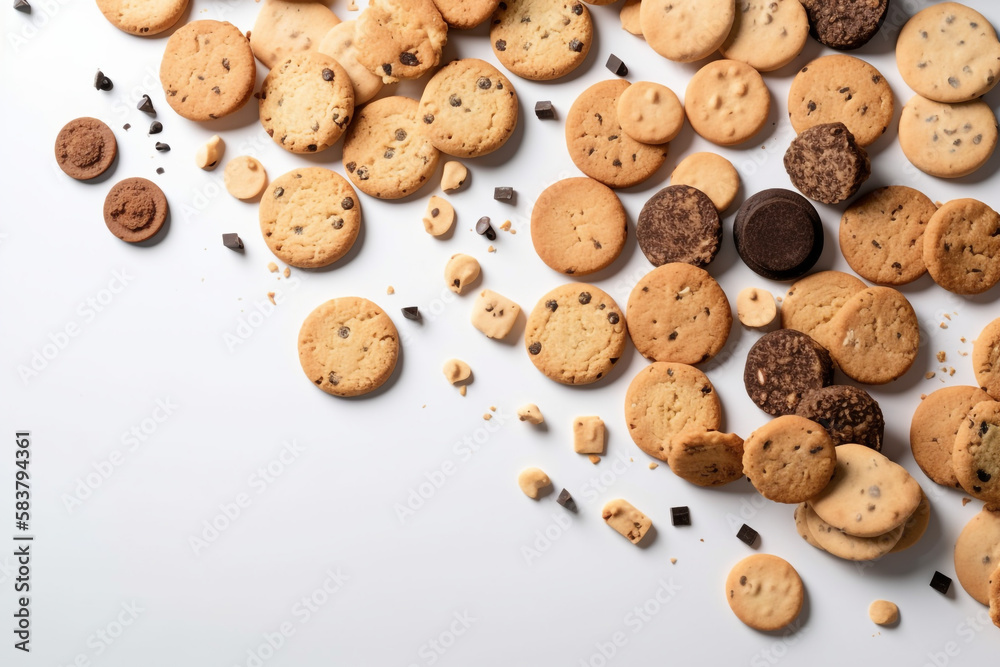 chocolate chip cookies. white background. generative ai chocolate chip cookies. white background. generative ai