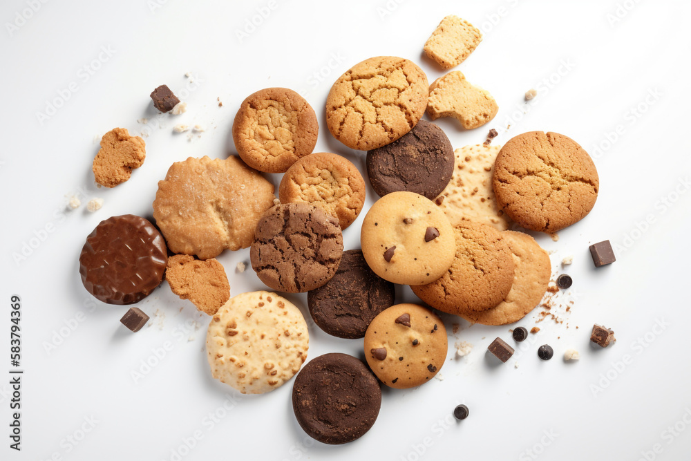 chocolate chip cookies. white background. generative ai