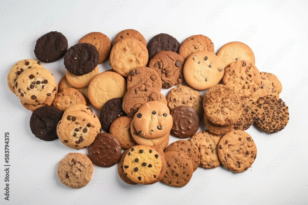 chocolate chip cookies. white background. generative ai chocolate chip cookies. white background. generative ai