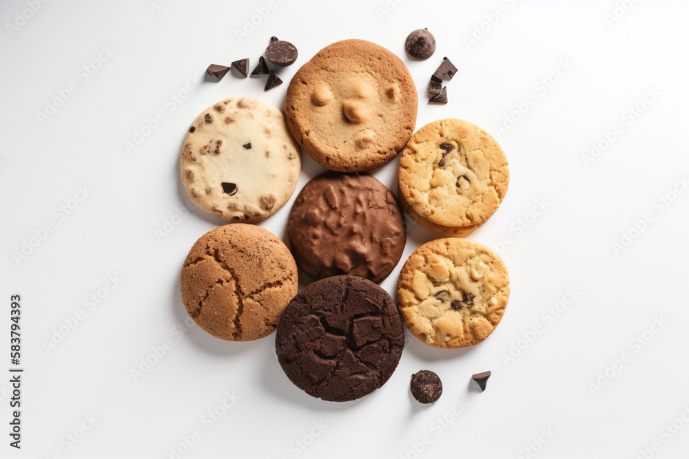 chocolate chip cookies. white background. generative ai chocolate chip cookies. white background. generative ai