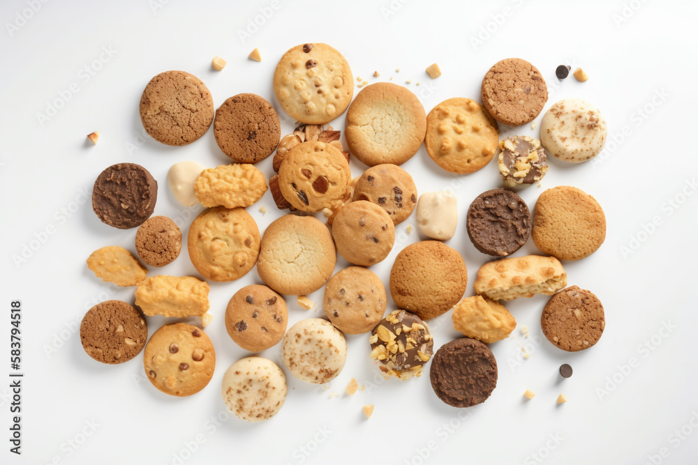 chocolate chip cookies. white background. generative ai chocolate chip cookies. white background. generative ai