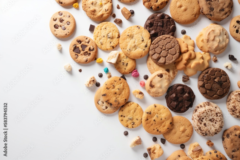 chocolate chip cookies. white background. generative ai chocolate chip cookies. white background. generative ai