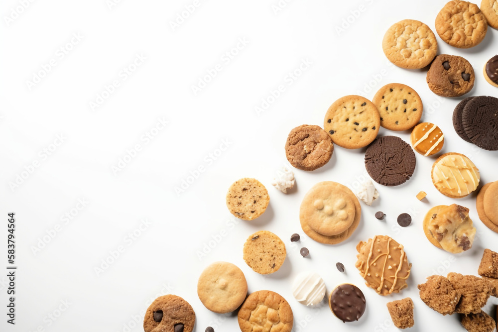 chocolate chip cookies. white background. generative ai chocolate chip cookies. white background. generative ai