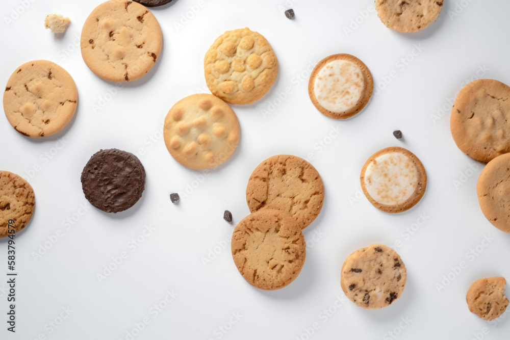 chocolate chip cookies. white background. generative ai chocolate chip cookies. white background. generative ai