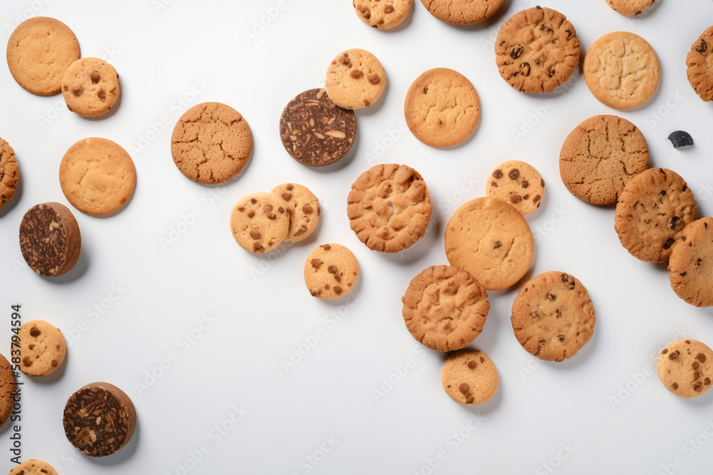 chocolate chip cookies. white background. generative ai