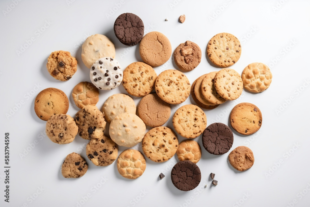 chocolate chip cookies. white background. generative ai chocolate chip cookies. white background. generative ai