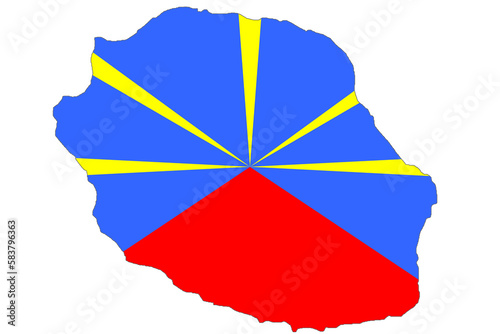 Drapeau et contour de carte, île de la Réunion 