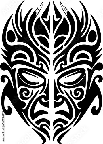 Vector tattoo sketch of Polynesian god mask with black and white colors