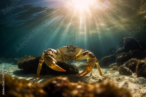 close up of a crab. underwater. generative ai