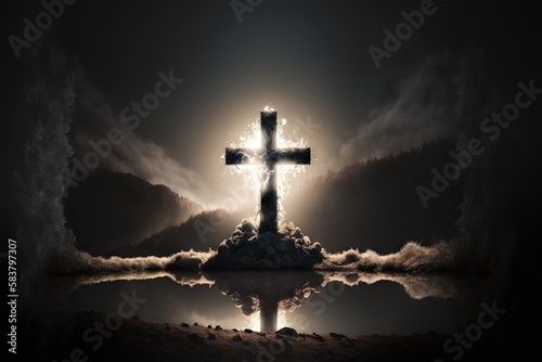 Crucifixion Of Jesus Christ. Cricifix. Religion and the bible. Easter or Resurrection concept.  Generative AI photo