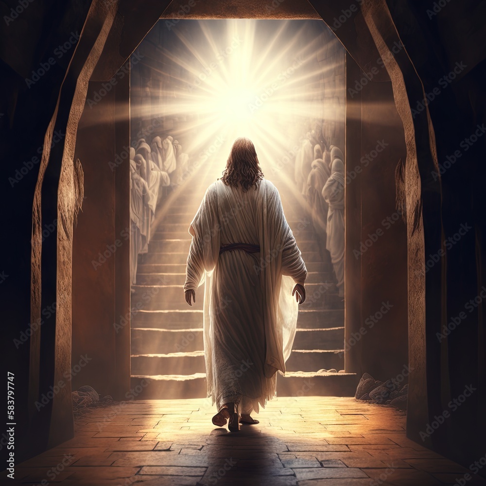 Resurrection of Jesus Christ, empty tomb, Jesus coming out of the tomb