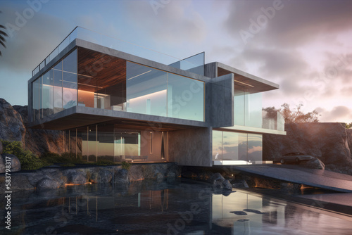 modern contemporary home  stone  glass  wood  finish  luxurious