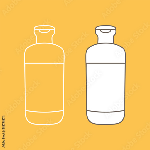 Dishwashing detergent bottle template. Copy space. Linear, vector, realistic, outline illustration.